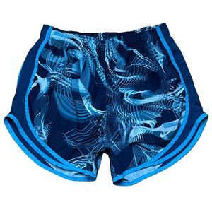 NIKE Women's DRI-FIT Tempo 3" Running Shorts Blue Printed High Rise Pull On S